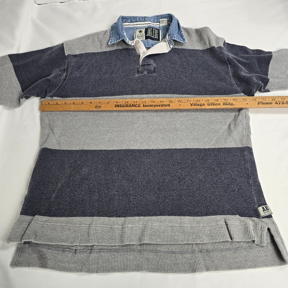 Vintage American Eagle Rugby Striped Thermal Denim Collart Shirt - Picture 5 of 7
